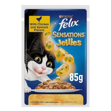 Purina Felix Sensations Jellies with Chicken and Spinach Flavours Cat Wet Food, 85g
