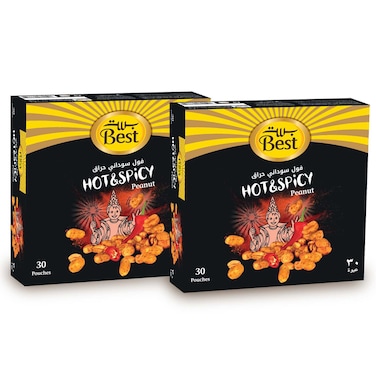 بست فول سوداني حار ومتبل 30 كيس، 13 غرام، حزمة من 2