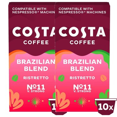 Costa Coffee Dark and Intense Brazilian Blend Ristretto Coffee Capsules 10 Capsules, Pack of 2