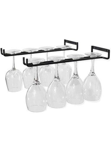 KILLIAN'S Store 2 Pack Wine Glass Racks Wall Mounted Hanging Rack Shelf Wine Cup Display Stand for Cabinet and Bar 30cm(Black)