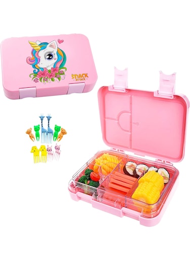 Lunch Box for Kids school bento style 4 6 Conertible Compartments, Portion Lunch Box, Food Graded Materials BPA FREE &amp; LEAK PROOF, Made of Triton, Pink Unicorn