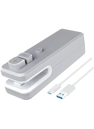 Excefore Mini Bag Sealer USB Rechargeable, 2 in 1 Heat Sealer and Cutter, Handheld Heat Vacuum Sealer for Plastic Bags Food Storage Snacks Freshness (Grey)
