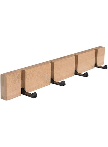 WinCheer Wooden Coat Rack, Wall Mounted Hook Rack with 4 Standard Retractable Hooks, Modern Urban Design Space-Saving Hat Racks for Entryway Hallway Bathroom Living Room Bedroom (Wood)