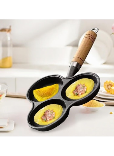 3 Hole Non-stick Egg Frying Pan,Pancake Pan,with Shovel and Brush,with Heat-Resistant Handle,Scratch-Resistant and Wear-Resistant,for Gas and Induction Stove Tops