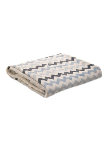 Baby &amp; Kids Lightweight Super Soft Cream Microfiber Blanket with Blue-Grey Zigzag design, Size 130x100cm