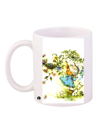 Little Girl Printed Coffee Mug Green/Blue/White 11ounce