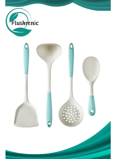 4PCS Cooking Utensil Set, Heat Resistant Silicone Kitchen Cookware Utensils Set, Kitchen Cooking Tools Includes Turner, Spoon, Slotted spoon, Rice Spoon
