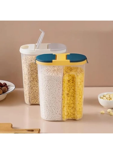 VALUXE Cereal &amp; Dry Food Storage Containers   2pcs Set Airtight Plastic Kitchen Containers &amp; Storage   Each Grain Box 2.5L with 2 Partitions   BPA Free   Dishwasher &amp; Microwave Safe