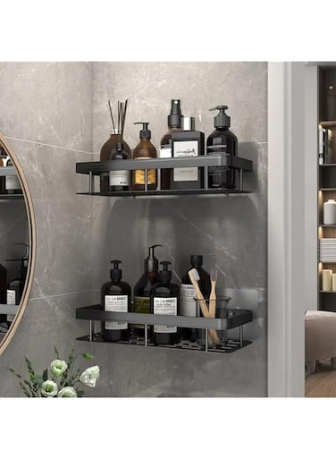 Shower Caddy Shelf Upgraded Version -No Drill Bathroom Shower Organizer -Black Adhesive Shower Shelves -Rust Proof Shower Shelf -Wall-Mounted Shower Shampoo Holder -Bathroom Shower Organizers (2Pack)