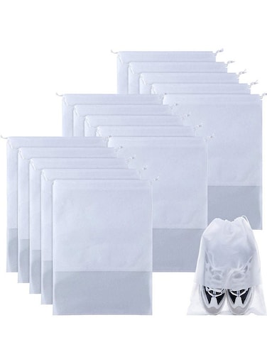 15-Piece Non-Woven Dust Proof Travel Shoe Bags White 32x44cm