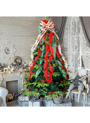 MUMOO BEAR Christmas Tree Topper Bow Large Red Bow Ornaments Christmas Decoration Bow with Printed Ribbon for Family, Wedding, Birthday Party, Indoor Outdoor Home Xmas Tree Decor (Bow)