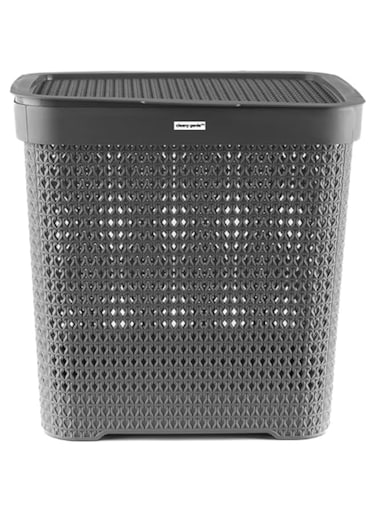Cleany Genie Plastic Laundry Basket with Lid, Multi-Purpose Laundry Bin with a Slit Break Resistant, Light Weight, Durable and Stylish Construction Large Space Perfect for Storage, Grey, 50 Liter