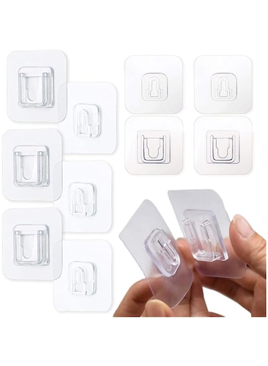 16 Pairs Double-Sided Adhesive Wall Hooks, Waterproof and Oilproof Reusable Seamless Hooks Without Punching and Nails Heavy Duty Self-Adhesive Wall Hook for Kitchen Bathroom Office