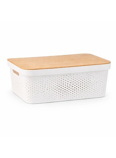 18L Infinity Storage Container with Bamboo Lid - Large Ventilated Plastic Storage Box - Stackable Organizer for Kitchen Pantry, Laundry, Clothes, Toys, Vegetables, Modern Home Storage