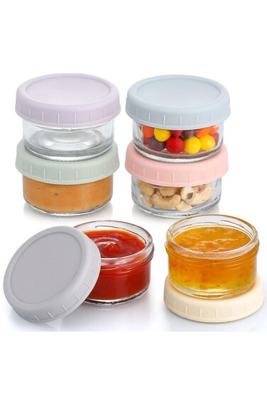 Dressing Containers, 2.7oz Glass Cups with Lids, 6 Pack, Leakproof Reusable, for Separating Sauces, Picnics and Travel