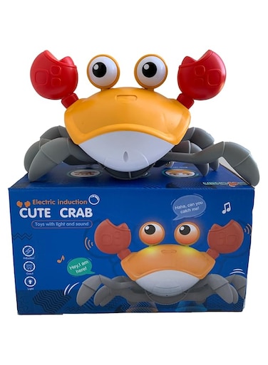 HUT Crawling Crab Baby Toy with Light Up for Kids Toddlers, Musical Toy with Automatically Avoid Obstacles, Sensory Walking Crab Toy for Kids Up to 3-12 Months, Tummy Time Crab Pet Toy Gift (Orange)