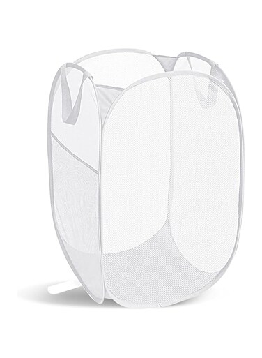 DAYONG Foldable Pop Up Net Laundry Basket - Mesh Collapsible Bag - Home Toy Organizer (White)