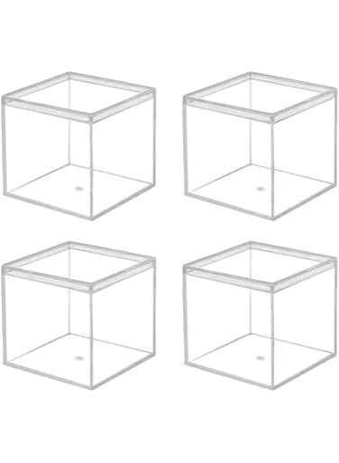 dedoot Clear Acrylic Plastic Square Cube, 4 Pack Small Plastic Storage Box with Lid, 2.2x2.2x2.2 Inch /55x55x55mm Square Clear Containers Box for Candy Pill and Tiny Jewelry