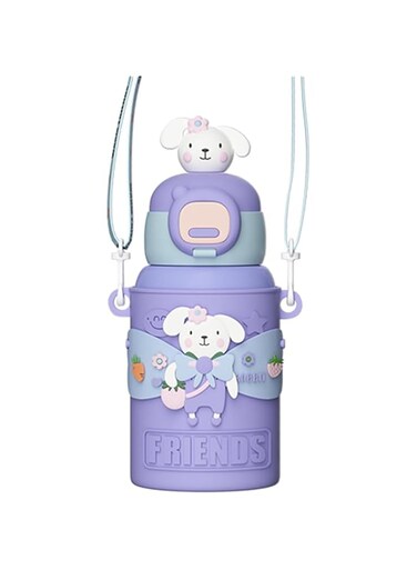 Tazweeq Cute Insulated Water Bottle with Straw &amp; Strap, 15 oz BPA-Free Stainless Steel Thermos for Kids, Rabbit Design, Leak-Proof Flask for Hot &amp; Cold Drinks, Safe &amp; Durable, Easy to Clean