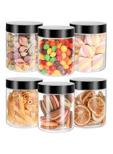 Mfacoy 6 Pack Plastic Jars with Lids, 8 oz Clear Storage Container, Leakproof Plastic Mason Jars, Empty Round Slime Container, Cosmetic Jars for Storing Dry Food, Peanut, Spice, Cookie, Candy