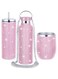 Rtteri 3 Pcs Bling Water Bottle Rhinestone Stainless Steel Bling Cup Stemless Glitter Tumbler Insulated Rhinestone Tumbler with Chain, Lid and Straw for Women Coffee Martini Wine Cups Mug (Pink)