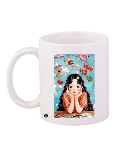 Cartoon Girl Printed Coffee Mug White/Blue/Red 11ounce