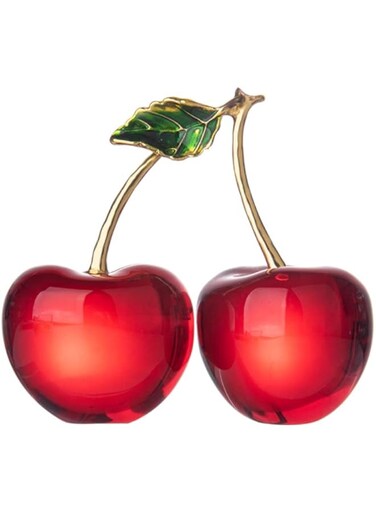 LONGWIN Crystal Cherry Figurine Glass Fruit Status Paperweight Home Decor Ornaments Tabletop Centerpiece