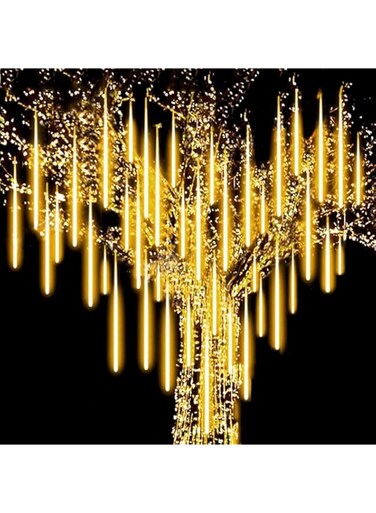 Amuer 8 Tubes Eid Ramadan Decor String Lights, Outdoor Waterproof Meteor Shower Lights LED Fairy String Lights,Cascading Falling Raindrop Hanging Tree Lights for Eid Party Wedding Outside Decor-Warm