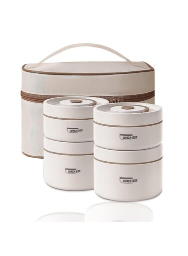 304 Stainless Steel Lunch Container with Thermal Bag, Sealed Lunch Containers, Multifunctional Portable Round Thermal Box (Beige, jz230906)