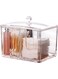 Watpot (Slot 4) - Qtip Cotton Pad Holder Dispenser Cotton Ball and Swab Storage with Lid Clear Acrylic Cotton Round Organiser, 4 Sections