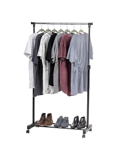 Showay Clothes Rack Hanger Stand, Height Adjustable Garment, Clothing Rack, Hanger, Single Rod With Wheels, Black Cd-1202-08