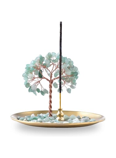 U/D Incense Holder for Sticks, Healing Crystal Stone Money Tree Incense Burner, Ash Catcher for Yoga, Meditation and Home Decor (Green)