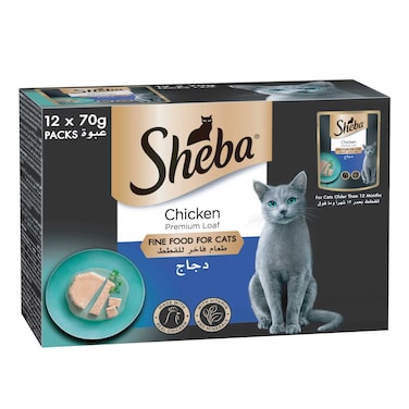 Sheba Chicken Premium Loaf Fine Food for Cats, 70g Pack of 12