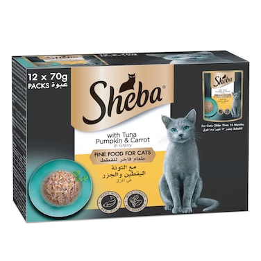 Sheba Premium Loaf Tuna with Pumpkin And Carrot, Pack of 12x70g
