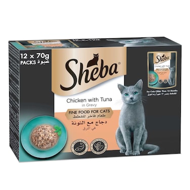 Sheba Premium Loaf Chicken with Tuna Cat Food, Pack of 12x70g