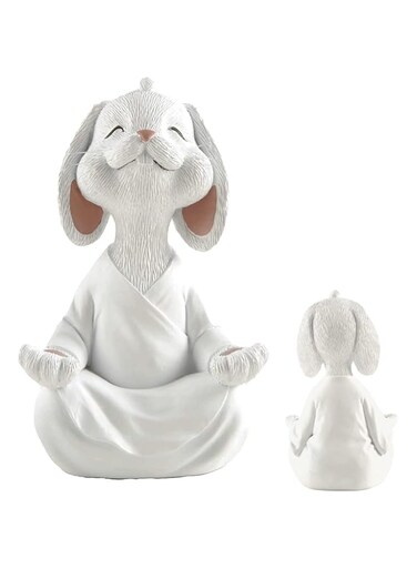 ELECDON Whimsical White Bunny Rabbit Figurine Meditation Yoga Collectible, Happy Bunny Collection - Bunny Lover Gifts for Women, Yoga Gifts for Women, Meditation Decor, Yoga Decor