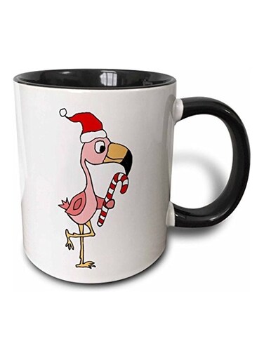 Flamingo Bird In Santa Hat Printed Mug Black/White/Pink