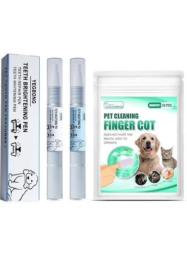 Pet Teeth Repairing Gel &amp; Teeth Cleaning Pads Kit, Dental Breath Freshener with Finger Toothbrush Wipes for pets, Tartar and Plaque Remover for Pet Teeth Cleaning