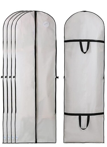 Pack Clothes Dust Cover, Hanging Closet Organizers Wedding Gown Cover Dress Garment Clothes Storage Bag Foldable Dampproof Dustproof Washable Wedding Dress Long Dress Bag (5Pcs, 60cm * 180cm, White)