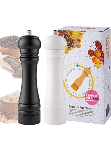 Pack Salt and Pepper Grinder Set, Manual Spice Grinder Refillable with Adjustable Coarseness Ceramic Grinding Core for Home, Kitchen, Barbecue, Party, 8 Inch Black and White