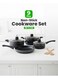 Ritz 9-Piece Non-Stick Cookware Set- Aluminum Body With 3-Layer Construction Cd Bottom Bakelite Handles And Glass Lid Black Includes 1x Casserole With Lid 24x10 cm, 1xCasserole With Lid 20x9 cm,1xSaucepan With Lid 16x7.5 cm, 1xFry Pan 24x4.5 cm, 1xBamboo Turner, 1xBamboo Spoon. Black 24x10 cm