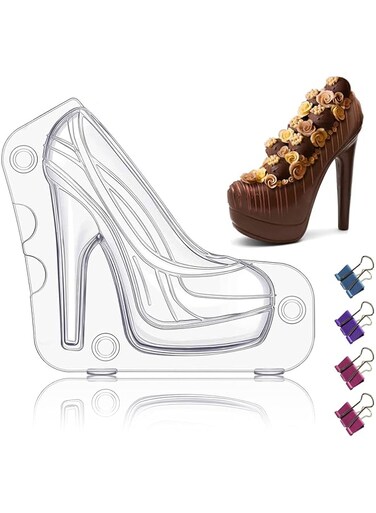 Excefore High Heel Chocolate Mold, 3D Shoe Candy Mold, Birthday Cake Molds, Chocolate Platform High Heel Mold, Large Chocolate Molds, 3D Fondant Heel Mold