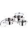 Vinod Bremen Stainless Steel Saucepot/Casserole/Cooking Pot/Serving Pot Set 6 Pcs-Capacity 1,1.5 &amp; 2 Litre with 3 glass lids 2.5mm Thick Base Riveted SturdyHandle Induction&amp;GasStove Friendly SASBottom