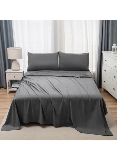 Bedding King Bed Sheets Set - 4 Piece Bedding - Brushed Microfiber - Shrinkage and Fade Resistant - Easy Care (Dark Grey, King)