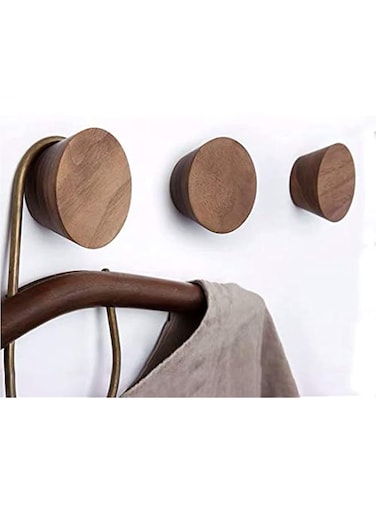 PERFECTIONSHOP 3 PCS,Natural Wooden Coat Hooks,Wall Mount Single Hat Bag Hooks,Decorative Cone Hooks (Black walunt)