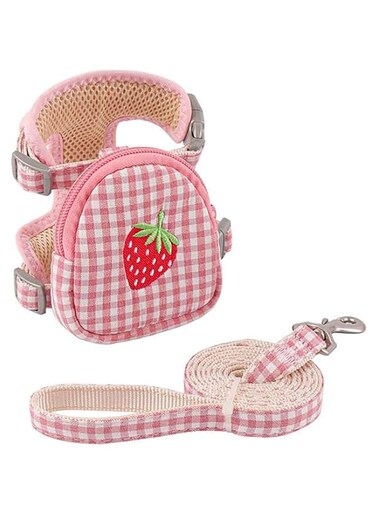 MAKINGTEC Dog Harness Backpack and Leash Set Cute Fruit Print Mesh Detachable Puppy Harness Pet Travel Hiking Food Carrier Bag for Small Medium Dogs