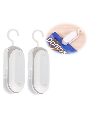 Mini Bag Sealer, Heat Sealer for Plastic Bags, Vacuum Food Sealer and Cutter, Portable and Practical, Quick and Easy Seal for Snack Bags Handheld Bag Sealer, Set of 2