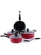 Royalford Cookware Set, 8 Pieces, Red, RF6082 Scratch Resistant, Tempered Glass Lids, 2.5MM Body Thickness, Bakelite Knobs, and CD Bottom