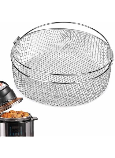 Air Fryer Basket, Air Fryer Tray Wire Rack Roasting Basket with Handle, Stainles Steel Replacement Steamer Basket for Air Fryer, Instant Pot, Oven, Steamer (Silver)