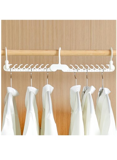 Space Saving Hangers for Clothes, Closet Organizers and Storage, Portable Folding Clothes Drying Rack with 16 Holes, White
